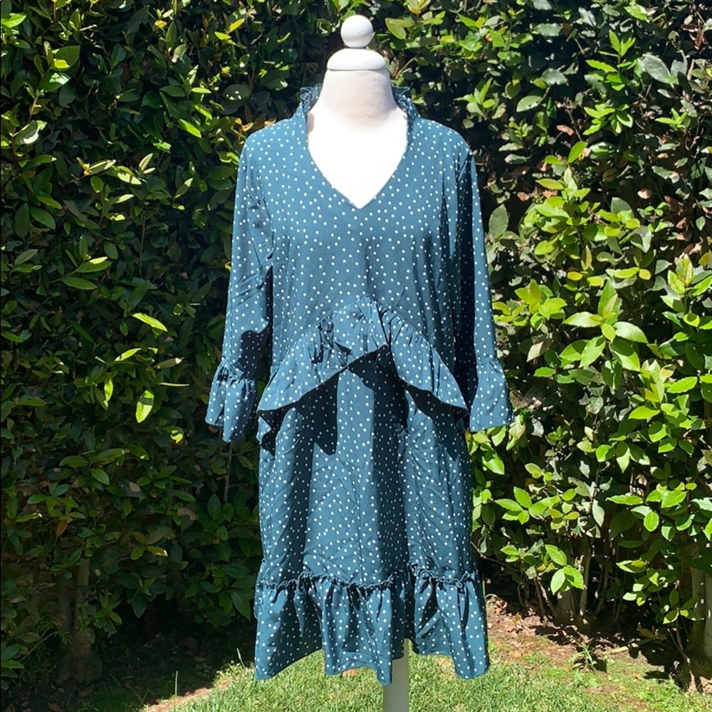 Turquoise and White Polka Dot Ruffle Dress